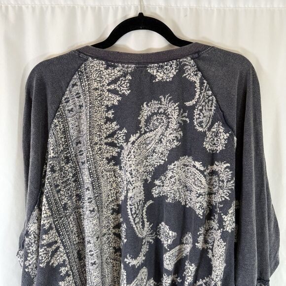 We the Free Blouse Women's Medium Grey Paisley High Low Vneck Long Sleeve - Picture 11 of 13